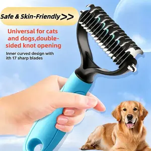 Dog Comb Knife Pet Hair Remover Brush Stainless Steel Dog Cat Grooming Comb Anti Knot Tangle Remover Pet Hair Shedding Tool Dog Hair Knot Cleaning Massage Brush Long Haired Short Haired Dog Cat Deshedding Comb Pet Grooming Supplies fur removal