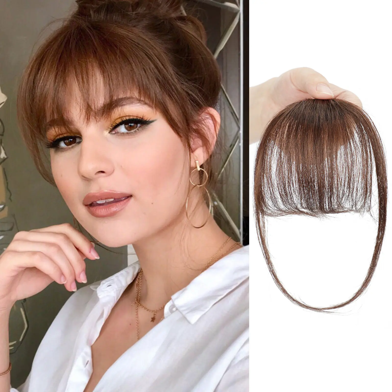 Natural Clip-In Bangs Hair Pieces Extensions - Glueless Hair Replacement, No Commitment, Instant Styling Transformation
