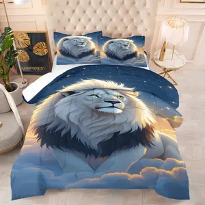 2/3 Pcs White Lion Cloud-top Comforter Set, Includes Lightweight Comforter & 1/2 Pillowcases (no filler), Warm Fluffy Skin-friendly All-season, Fits Cozy Apartment/Family Secondary Bedroom, Ideal for Cozy-style Lovers/White Lion Cloud-top Cozy Set