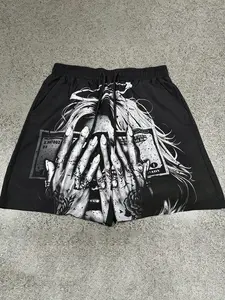 Men's Asymmetrical Print Drawstring Shorts, Elastic Waist Mid-Waist Fitted H-Type Casual Pants, Comfortable Fashion Short-Length Bottoms