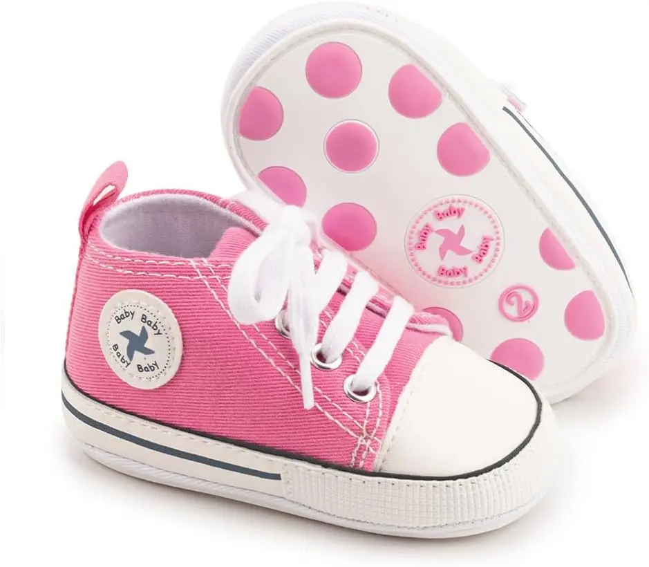 Sekantrol Unisex Infant High-Top Lace-Up Sneakers, Soft Sole Canvas Anti-Slip First Walkers Shoes for Baby Boys and Girls