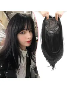 18inch Hair Topper with Bangs Synthetic Soft Hair Big Base Cover Daily Wear Clip in Hairpieces for Women with Thinning Hair Add Volume