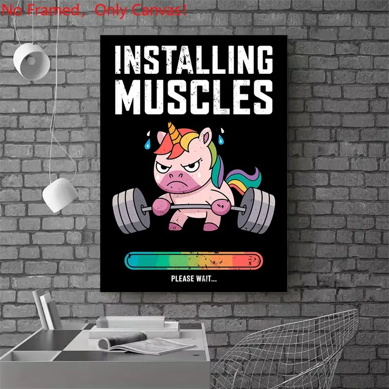 1 piece/set frameless canvas painting print poster, gym culture Sports art,Unicorn Gym Motivation, a perfect gift for Bodybuilding exercise loves, ideal gift for bedroom, living room, dorm hallway, kitchen, mural, wall decoration, room decor