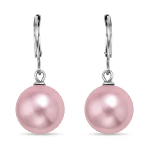 Shop LC Pink Shell Pearl Dangling Earrings in Stainless Steel