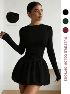 Sweet Women's Dress, Fitted Long Sleeve Short Skirt, Bubble Hem, Suitable for Young Women, Evening Party Wear, Wedding Guest Gown, Three Colors Available