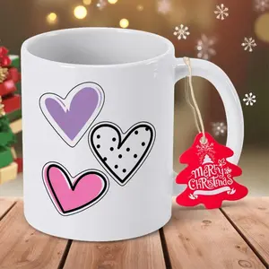 Adorable Triple Heart Ceramic Mug Featuring Purple and Pink Hearts NonSlip Coffee Cup Durable Tea and Cocoa Mug Hand Wash Only Christmas Gift