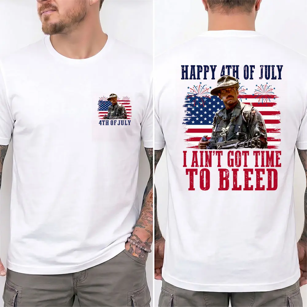 I Ain't Got Time To Bleed 4th Of July T-Shirt, Predator Movie Tee, Independence Day Shirt, Classic Movie Quote Tee