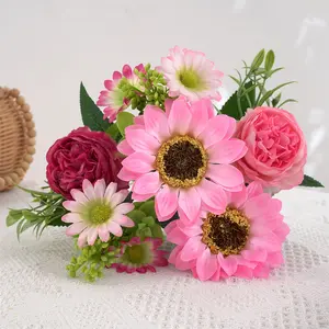 1Bundle Faux Sunflower Peony  Bouquets, Home Indoor Outdoor Wedding Kitchen Centerpieces Table, Spring Valentine's Day Decor, Bride Holding , DIY Garden Craft Art Decor
