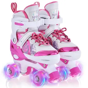 New Roller Skates for Kids Girls Boys 4 Size Adjustable Light Up Children's Roller Skate Shoes Skates 4 Wheels Girl Xmas Gift Luminous Exercise