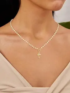 Women's Cross Necklace, Rhinestone Cross Pendant, Elegant Stainless Steel Chain, Perfect Mother's Day Gift, All Seasons Jewelry