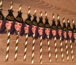 Rose Gold or Gold and Personalized Face Party Straws, Personalized face straws for any every event: graduation, bachelorette, bachelor, retirement, engagement, bridal shower, baby shower, milestone birthday party
