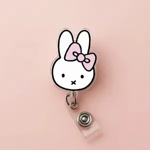 Bunny Rabbit Retractable ID Badge Reel Cute Miffy Badge Holder for Teachers Doctors Nurses Healthcare Workers Durable Acrylic Gift