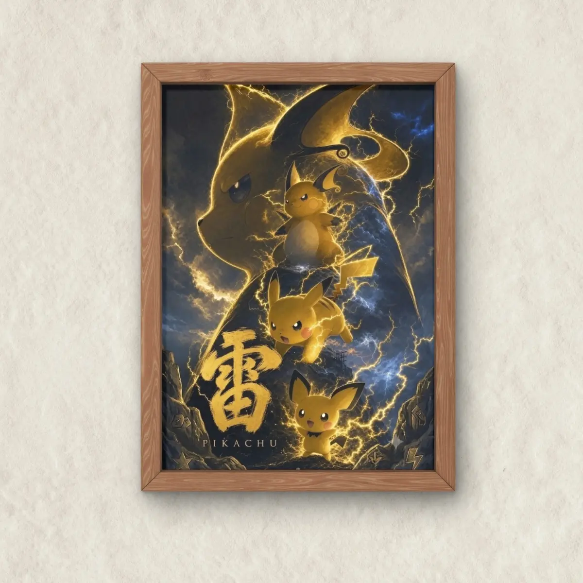 Pikachu Poke Poster, Pichu, Pikachu and Raichu Wall Art Japanese Style Anime, Unframed Wall Art, Home Decor