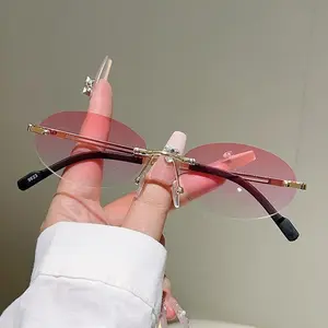 Rimless Oval Sunglasses Men Fashion Gradient Decor Shades Women 2026 New Trendy Vintage Brand Design Casual Sun Glasses