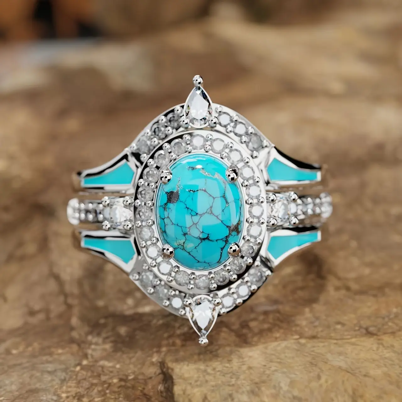Women's Rings, 1 Set (3 Pieces) - Vintage Style & Fashionable Design, Accented With Turquoise, Vintage Unique Artificial Jewelry, Elegant Birthday Gift For Wife