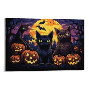 Halloween Animals Wall Decor Canva Print - Spooky Wall Art And Pictures Canvas Poster Bedroom Decor Sports Landscape Office Room Decor Gift dopamine  decor Frames Ornaments Artistic Decoration