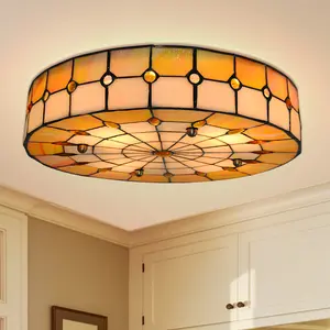 16-inch Orange Cylindrical Ceiling Pendant Light from China with Stained Glass Design