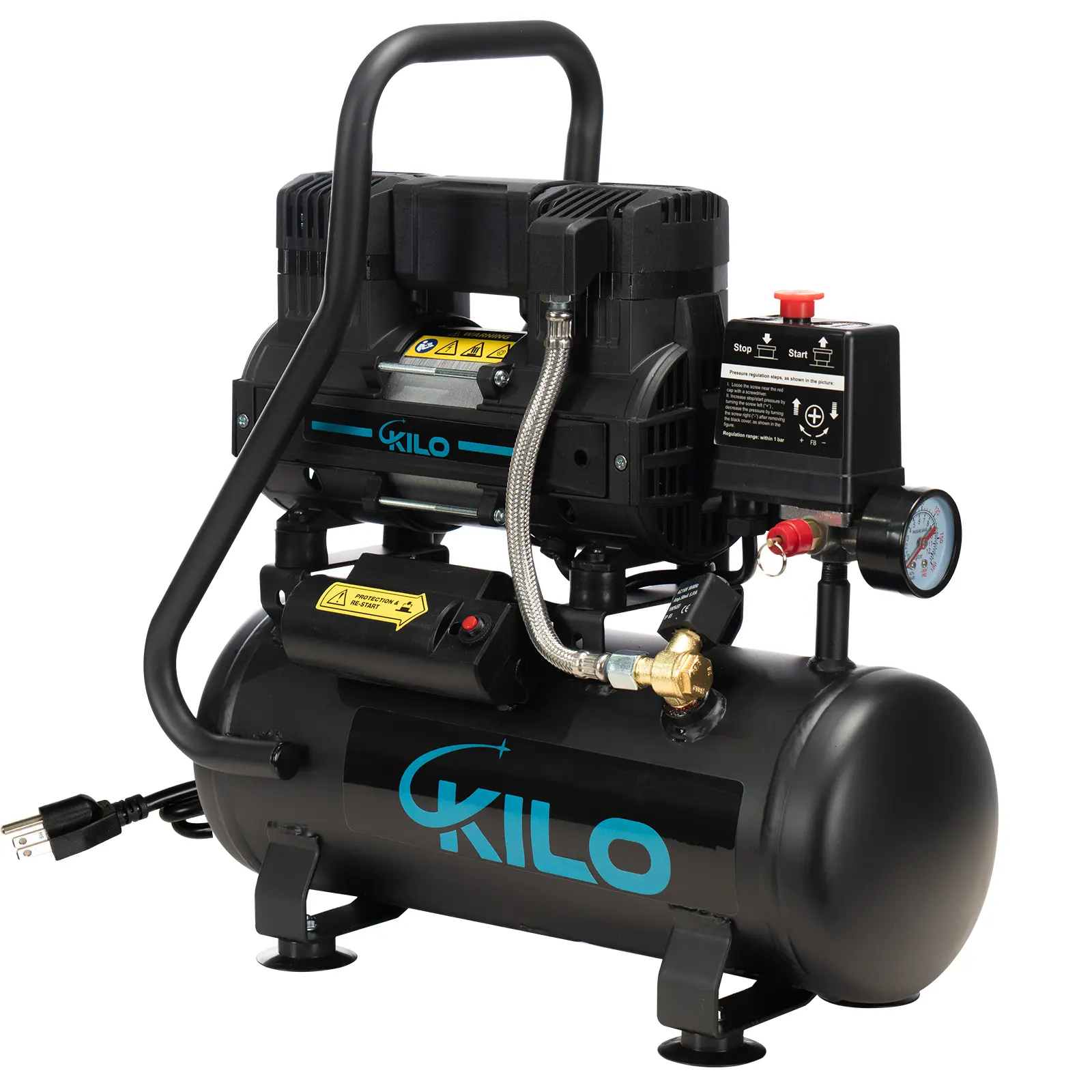 2 Gal Oil-Free Air Compressor, 1.0HP Power Tool, 100 PSI Max Pressure, 65dB Ultra-Quiet for Auto Repair, Tire Inflation, Woodwork Nailing, Black, Power Tools
