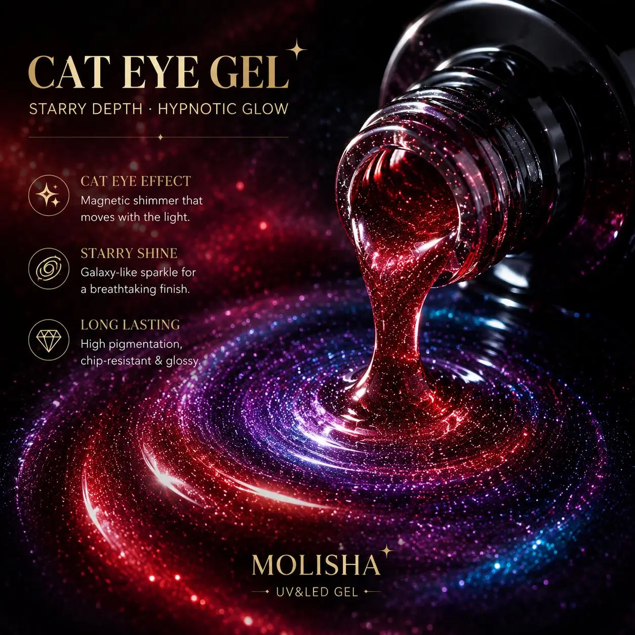 MOLISHA Nude/Cat Eye Red Gel Nail Polish Kit - Aurora Nebula Magnetic Gel Polish With Magnetic Tool, Ideal Gift for Women’s Shiny Custom Nail Art elegant look square false nail with Thin Brush DIY French Manicure and Pedicure at Home Nail Care Flawless