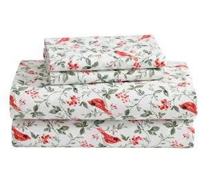 Laura Ashley Jolly Cardinals Twin Flannel SheetSet
