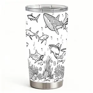 20oz Ocean Sea Life Sharks Whale Coral Reef Aquatic Animals Stainless Steel Tumbler， Tumbler with Lid Double Wall Vacuum Insulated Travel Mug