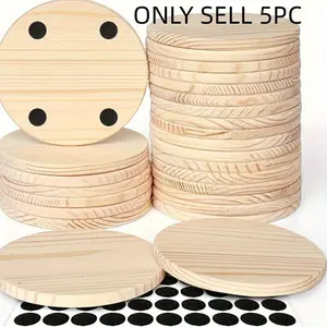 DIY Wooden Coaster Set, 5 Blank Round Coasters with Handles, Perfect for Coloring, Painting, Woodworking Projects, Made in China