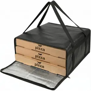 19.6" x 19.6" x 5.9" Insulated Pizza Delivery Bag with Zipper Closure, Thermal Food Carrier for Hot & Cold Meals, Reusable Delivery Bag for Catering, Transport & Home Use, Black (1 Pack)