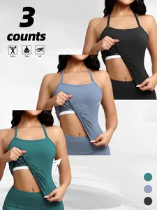 Women's Casual Sleeveless Yoga Tank Top with Fixed Padding, High Elasticity, Multi-Color Fashion Backless, Ideal for Running, Fitness, Daily Wear