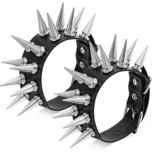 2 Pcs Punk Studded Bracelet Spiked Bracelets Black Leather Rivet Bracelet Cuff Wrap Goth Rock Wristband Bracelet Emo Bracelets Punk Accessories for Unisex Party Accessories