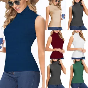 Women Sleeveless Mock Turtleneck Tank Tops Fit Stretchy Layer Tee Shirts Ladies Summer Basic Sleeveless Summer Spring Tank Top Plus Size S-3XL