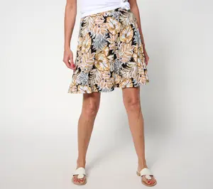 Denim & Co. Beach Petite Linen-Blend Printed Skirt