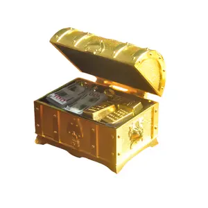 Miniature 1:6 Vintage Treasure Chest Set – Real-Look Dollars, Gold Ingots & Coins – Great for Dioramas, BJD Scenes & Hobby Displays