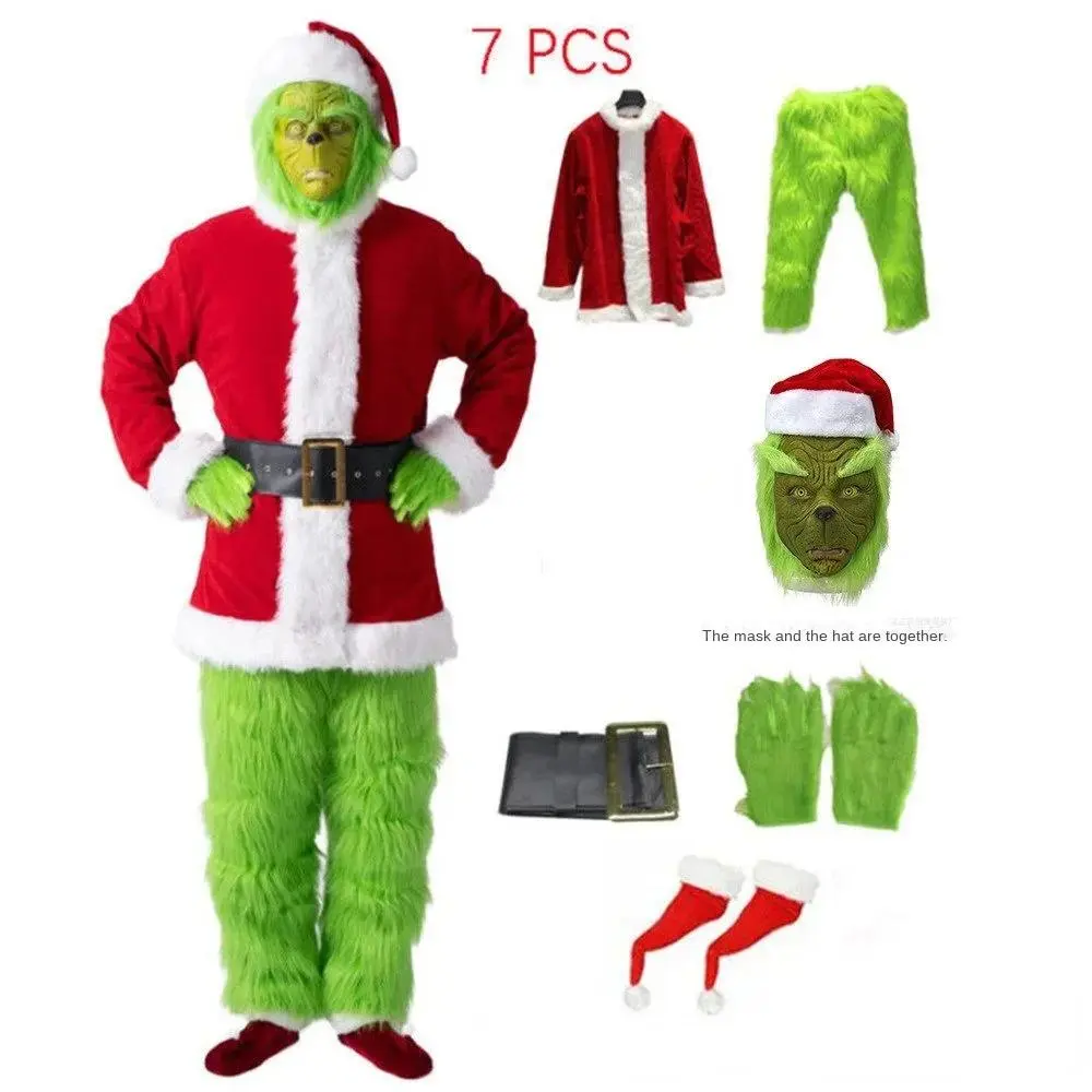 Premium Santa Claus Costume Set Christmas Costumes Cosplay Clothes Santa Claus Geek Green Hair Geek Grinch Performance Clothes