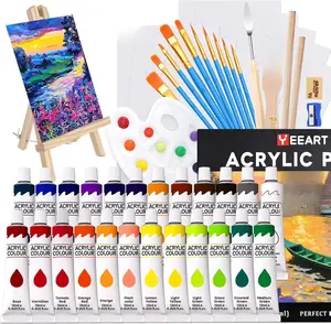 Yeeart Acrylic Paint Set 52 Piece Professional Kit with 24 Vibrant Colors 11 Brushes Wood Easel 10 Painting Papers Safe Non Toxic ASTM Certified for Kids Students
