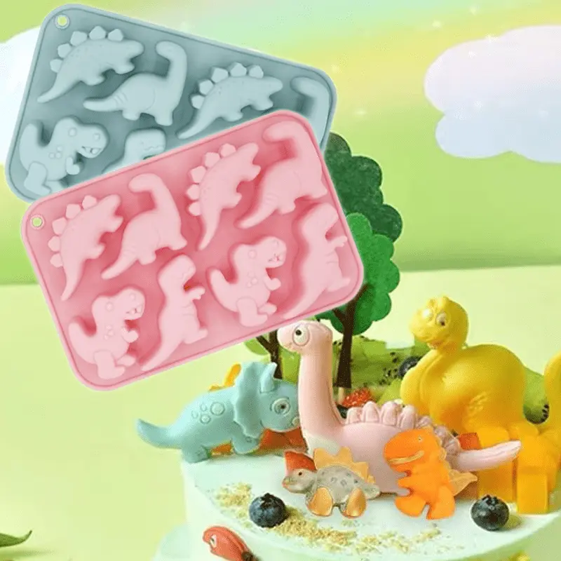 2PCS Cute 3D Dinosaur Silicone Baking Molds Tray, DIY Baking Tool for Chocolate, Cake, Cupcake Toppers, Handmade Soap