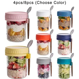 4/8 Pack Overnight Oat Containers, Glass Storage Jars with Airtight Lids, Sealed Container Set, Wide Mouth Mason Salad Jars, Durable Glass Storage Container for Snacks Yogurt
