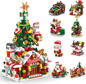 DIY Christmas Building Block Set Snowman Elk Santa Claus Model Micro Brick Xmas Tree Decoration Children Toy Gift ABS Plastic for Kids Aged 6+