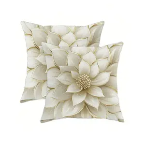 1pcs Elegant Ivory & Gold Floral Print Pillow Covers, Zippered, Machine Washable, Suitable For Living Room, Bedroom, Sofa Or Bed Decor (Pillow Insert Not Included), Autumn Decor, Room Decoration