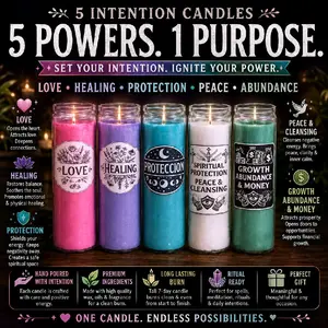 Blessed Fixed Candle Set 5  Love Healing Protection Spiritual Protection Peace Cleansing Growth Abundance Money Candles