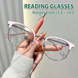 Rose Gold Half Frame Blue Light Blocking Reading Glasses, Lightweight Comfortable for Women, Multiple Colors, Daily Business Use, Gift Option