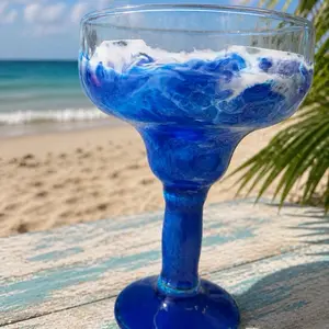 Coastal Freeze Margarita Glass - Blue Marble Design for Perfect Margarita Sipping