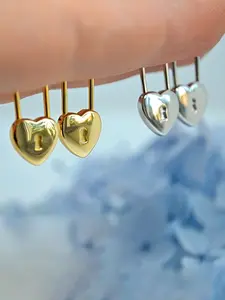 Heart Safety Pin Silver Color Small Circle Earrings for Women Girls, Minimalist Huggie Hoop Cute Lock Soft Cartilage Drop Earrings