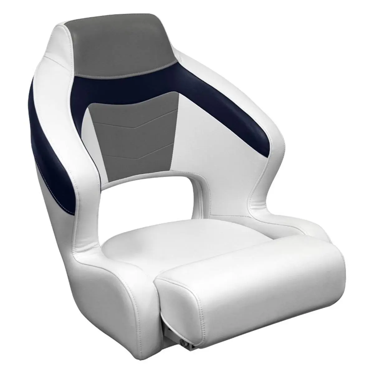 Wise 3338-1773 Baja XL Bucket Seat - 5-Year Frame Warranty, Plastic, Mount Plate, UV and Mildew Treated, Brite White-Marble Grey-Midnight Navy, Flip-Up Bolster, High Foam, Marine Vinyl Indoor Gaming Furniture