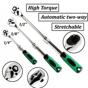 3PCS Telescopic Ratchet Wrench Set, 1/4" 3/8" 1/2" Drive Extendable Socket Ratchet Handle, Two-Way Quick Release High Torque Spanner with Anti-Slip Grip for Auto Repair Garage DIY Maintenance