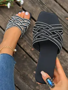 2026 New Summer Limited Edition Sparkle Knit Slipper, Gentle & Elegant One-Click Switch, Perfect for Casual Wear