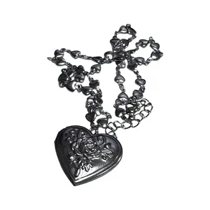 Heart Locket Necklace Carvings Pendant Photo Box