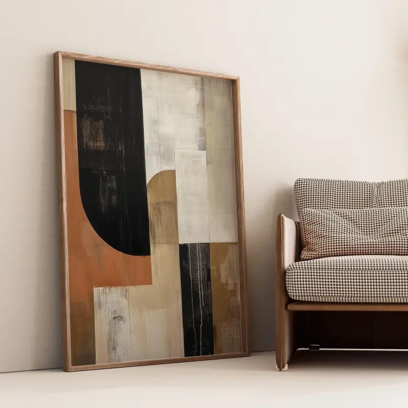 Wabi Sabi Geometric Abstract Wall Art | Modern Neutral and Terracotta Japandi Inspired Print | Minimalist Large Wall Decor for Living Room