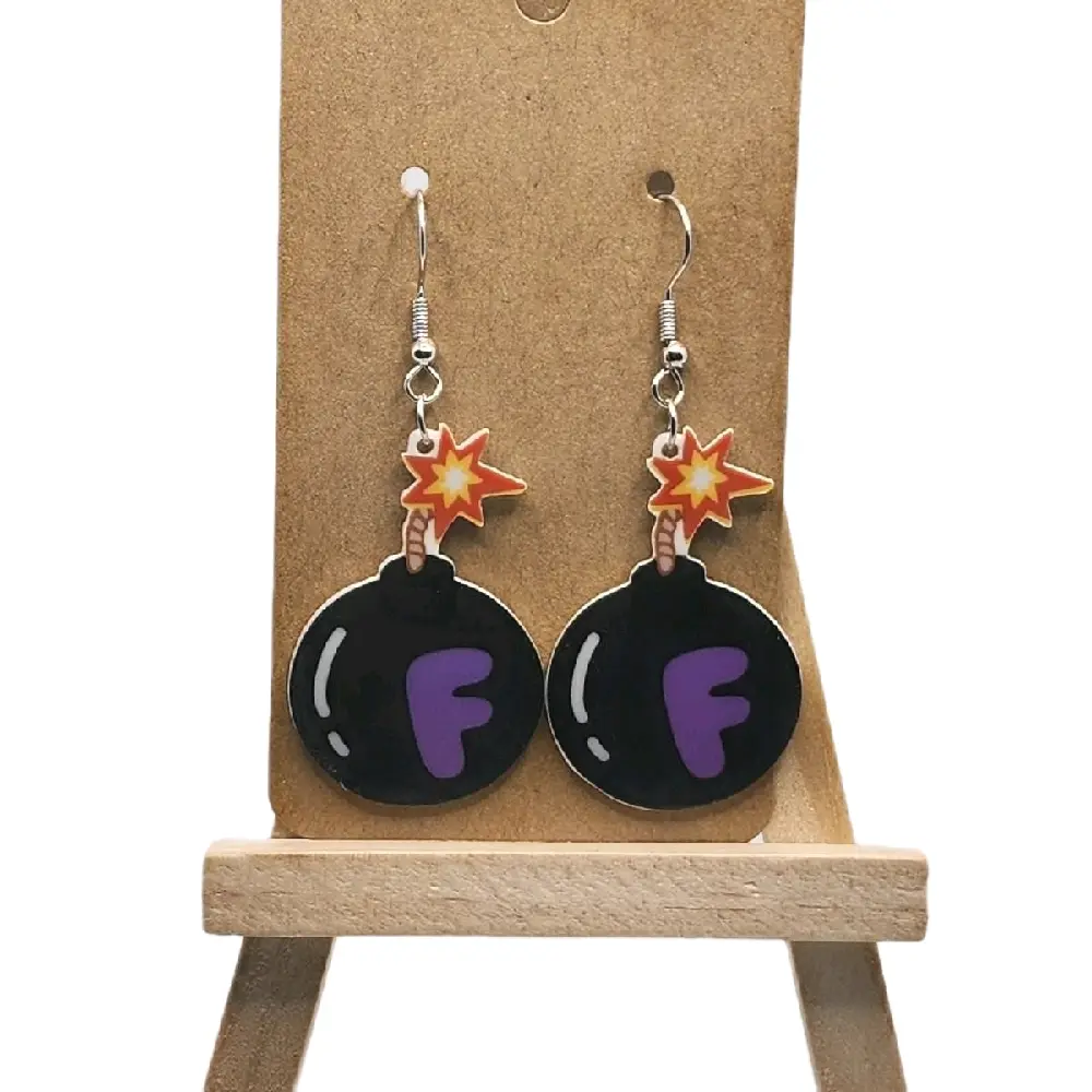 F Bomb Costume Earrings - Bold Statement Humor Accessories, Lightweight Durable Plastic Fun Unique Fashion Jewelry