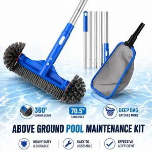 Sepetrel Full Set Adjustable Aluminum Pool Maintenance Kit, 70" Pole, Fine Mesh Leaf Skimmer Net, 12" Brush, Essential for Above Ground Pools, Spas & Hot Tubs, Pool Accessories