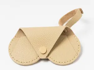 Charm Bag Leather Eyeglass Case, Flat Sunglass Case with Holder Strap, Minimalist Eyewear Pouch with Belt Loop, Genuine Leather Glasses Case